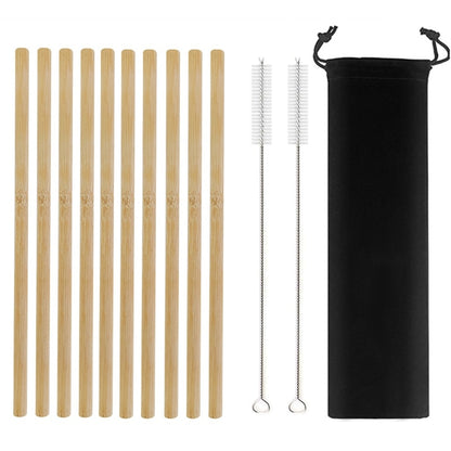 Natural Bamboo Straws with Cleaning Brush - Set of 10