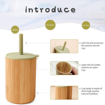 Baby Feeding Cup with Straw - Bamboo and Silicone Lid Training Cup