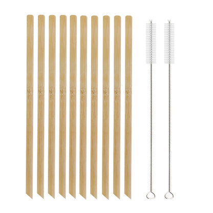 Natural Bamboo Straws with Cleaning Brush - Set of 10