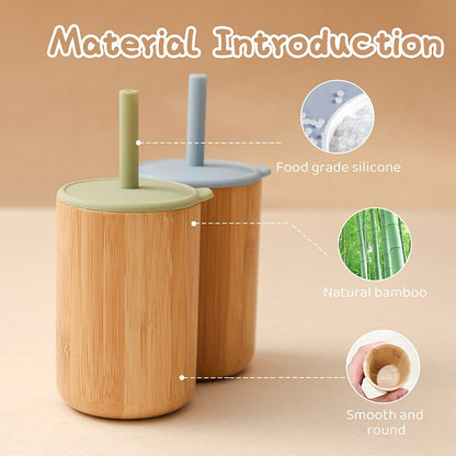 Baby Feeding Cup with Straw - Bamboo and Silicone Lid Training Cup