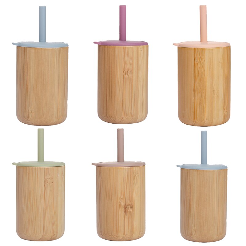 Baby Feeding Cup with Straw - Bamboo and Silicone Lid Training Cup