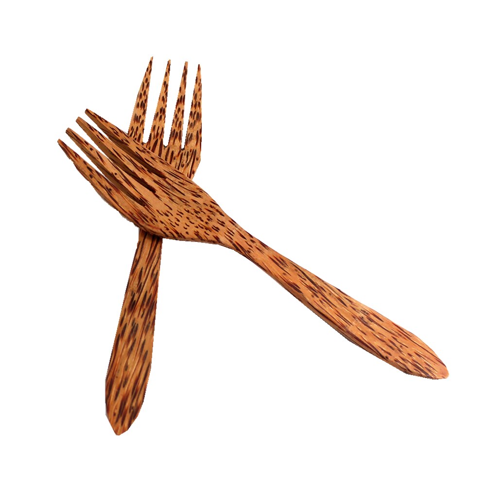 Natural Wooden Coconut Fork Spoon Set Organic Coconut Palm Wood Cutlery for Vegan Salad and Fruit - Perfect Match for Coconut Shell Bowls