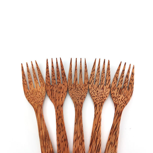 Natural Wooden Coconut Fork Spoon Set Organic Coconut Palm Wood Cutlery for Vegan Salad and Fruit - Perfect Match for Coconut Shell Bowls