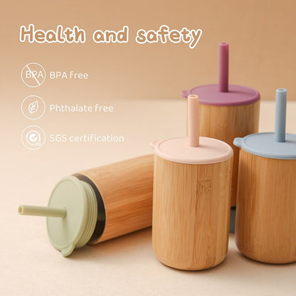 Baby Feeding Cup with Straw - Bamboo and Silicone Lid Training Cup