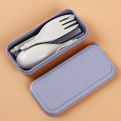 Portable Wheat Straw Fork Cutlery Set - Foldable Folding Chopsticks Cutlery Set With Box - Picnic Camping Travel Tableware Set