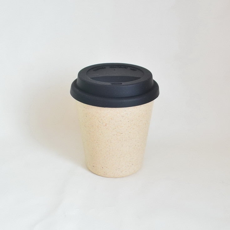 Bamboo Fiber Coffee Cup with Silicone Lid and Handle - 300ml Biodegradable Drink Cup, Eco-Friendly Coffee Cup with Band