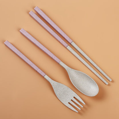 Portable Wheat Straw Fork Cutlery Set - Foldable Folding Chopsticks Cutlery Set With Box - Picnic Camping Travel Tableware Set