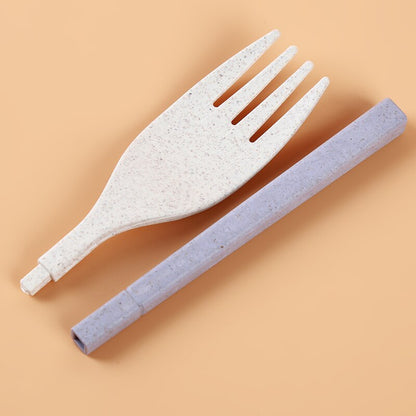 Portable Wheat Straw Fork Cutlery Set - Foldable Folding Chopsticks Cutlery Set With Box - Picnic Camping Travel Tableware Set