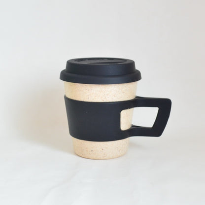 Bamboo Fiber Coffee Cup with Silicone Lid and Handle - 300ml Biodegradable Drink Cup, Eco-Friendly Coffee Cup with Band