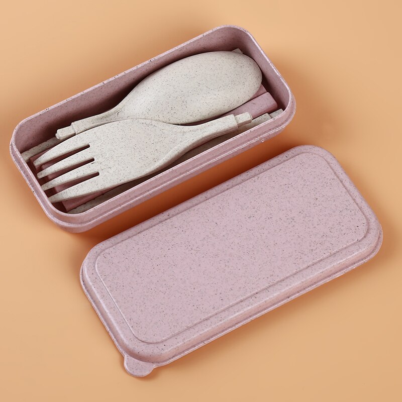 Portable Wheat Straw Fork Cutlery Set - Foldable Folding Chopsticks Cutlery Set With Box - Picnic Camping Travel Tableware Set