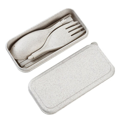 Portable Wheat Straw Fork Cutlery Set - Foldable Folding Chopsticks Cutlery Set With Box - Picnic Camping Travel Tableware Set