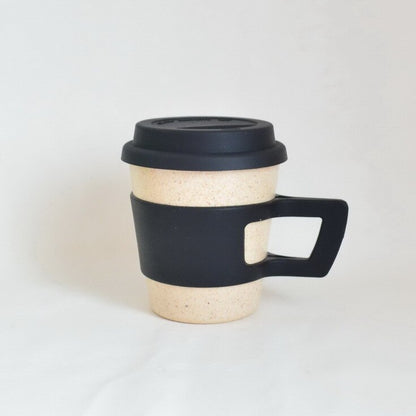 Bamboo Fiber Coffee Cup with Silicone Lid and Handle - 300ml Biodegradable Drink Cup, Eco-Friendly Coffee Cup with Band