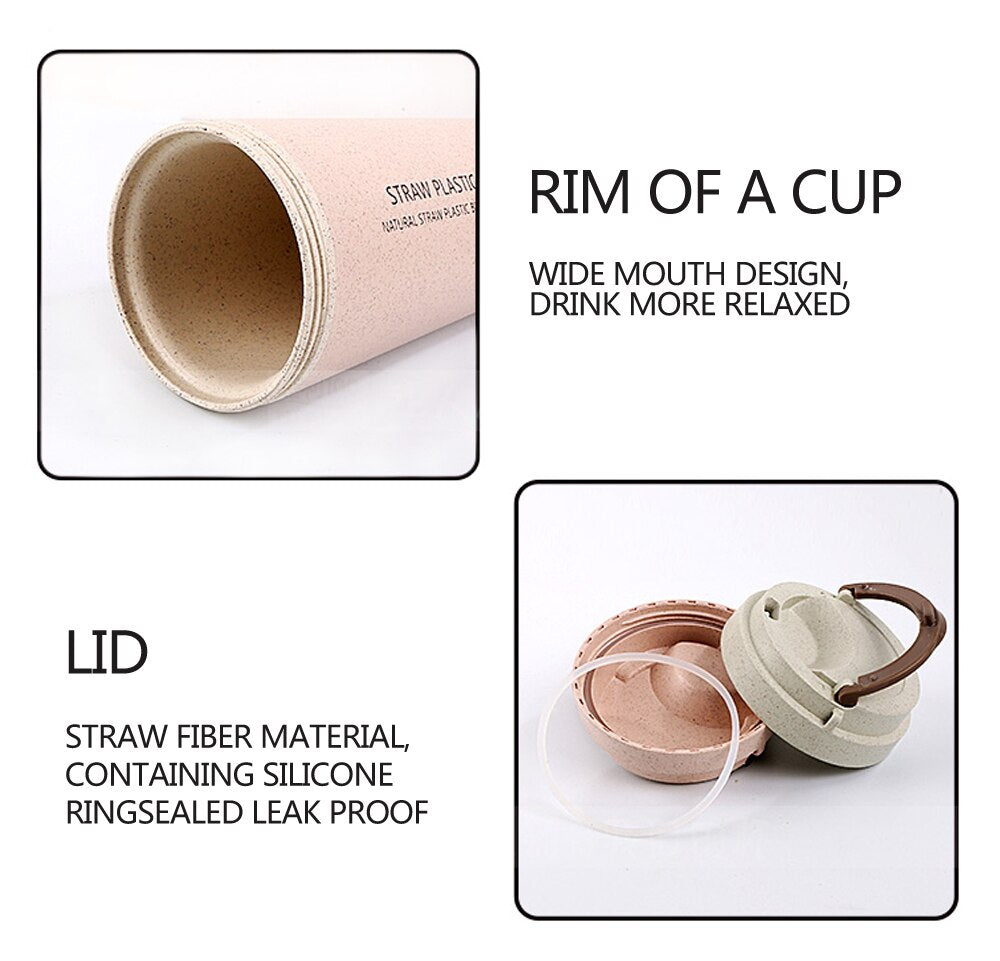 Wheat Fiber Hand Milk Cups with Thermo Lid for Coffee, Water and Cola