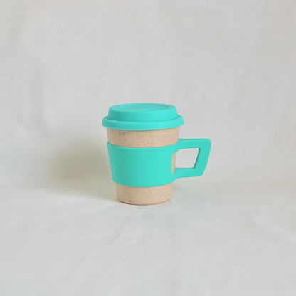 Bamboo Fiber Coffee Cup with Silicone Lid and Handle - 300ml Biodegradable Drink Cup, Eco-Friendly Coffee Cup with Band