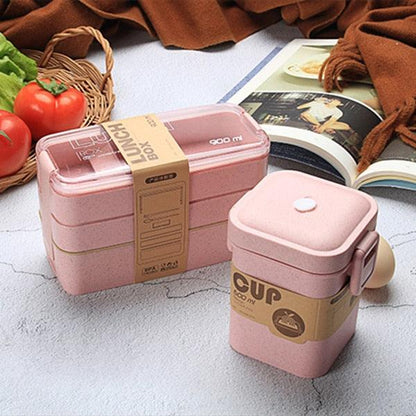 Eco-Friendly Wheat Straw Lunch Box - 3 Layer Bioplastic Container 900ml/750ml