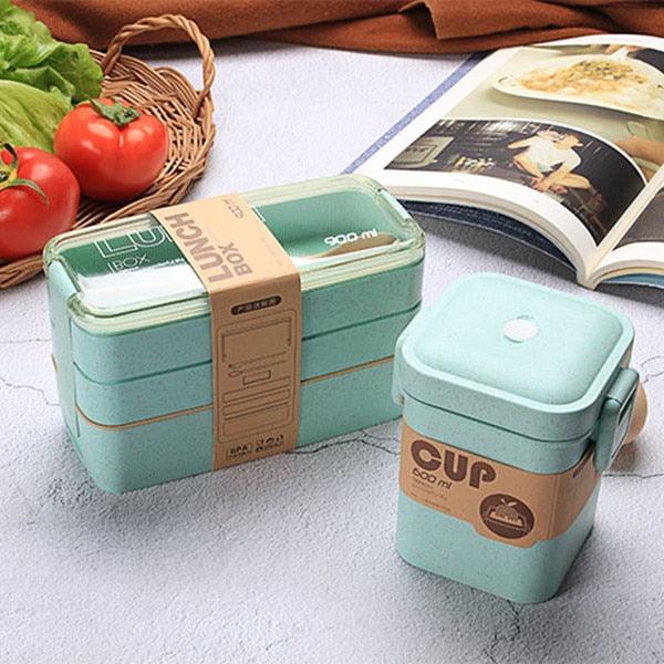 Eco-Friendly Wheat Straw Lunch Box - 3 Layer Bioplastic Container 900ml/750ml