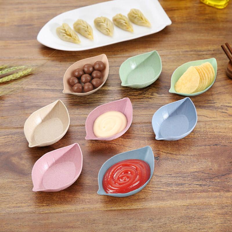 4pcs Wheat Fiber Leaves Shape Sauce Dishes for Seasoning and Snacks