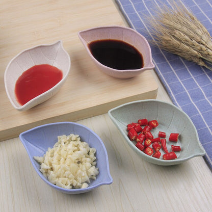 4pcs Wheat Fiber Leaves Shape Sauce Dishes for Seasoning and Snacks