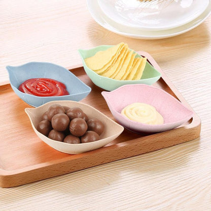 4pcs Wheat Fiber Leaves Shape Sauce Dishes for Seasoning and Snacks