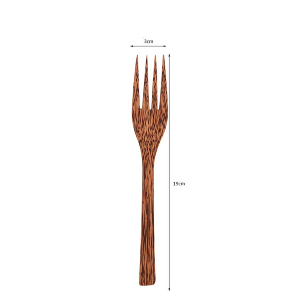 Natural Wooden Coconut Fork Spoon Set Organic Coconut Palm Wood Cutlery for Vegan Salad and Fruit - Perfect Match for Coconut Shell Bowls