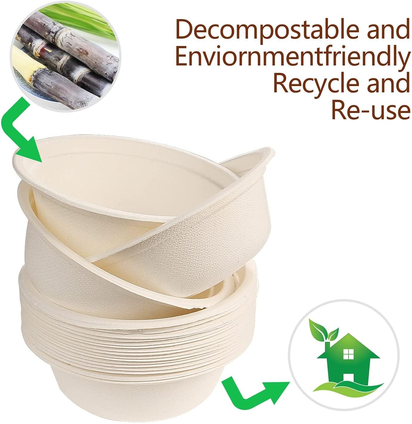 50Pcs Disposable Paper Bowl Sugar Cane Bowl Strong Bagasse Bowl Eco-Friendly Biodegradable And Compostable Party Bowl Container - Earth Thanks - 50Pcs Disposable Paper Bowl Sugar Cane Bowl Strong Bagasse Bowl Eco-Friendly Biodegradable And Compostable Party Bowl Container - natural, vegan, eco-friendly, organic, sustainable, biodegradable, natural, non-toxic, paper, plastic-free, vegan