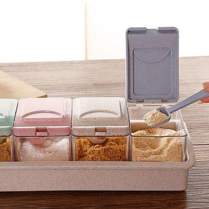 Eco-Friendly Wheat Straw Seasoning Box - Kitchen Storage Container