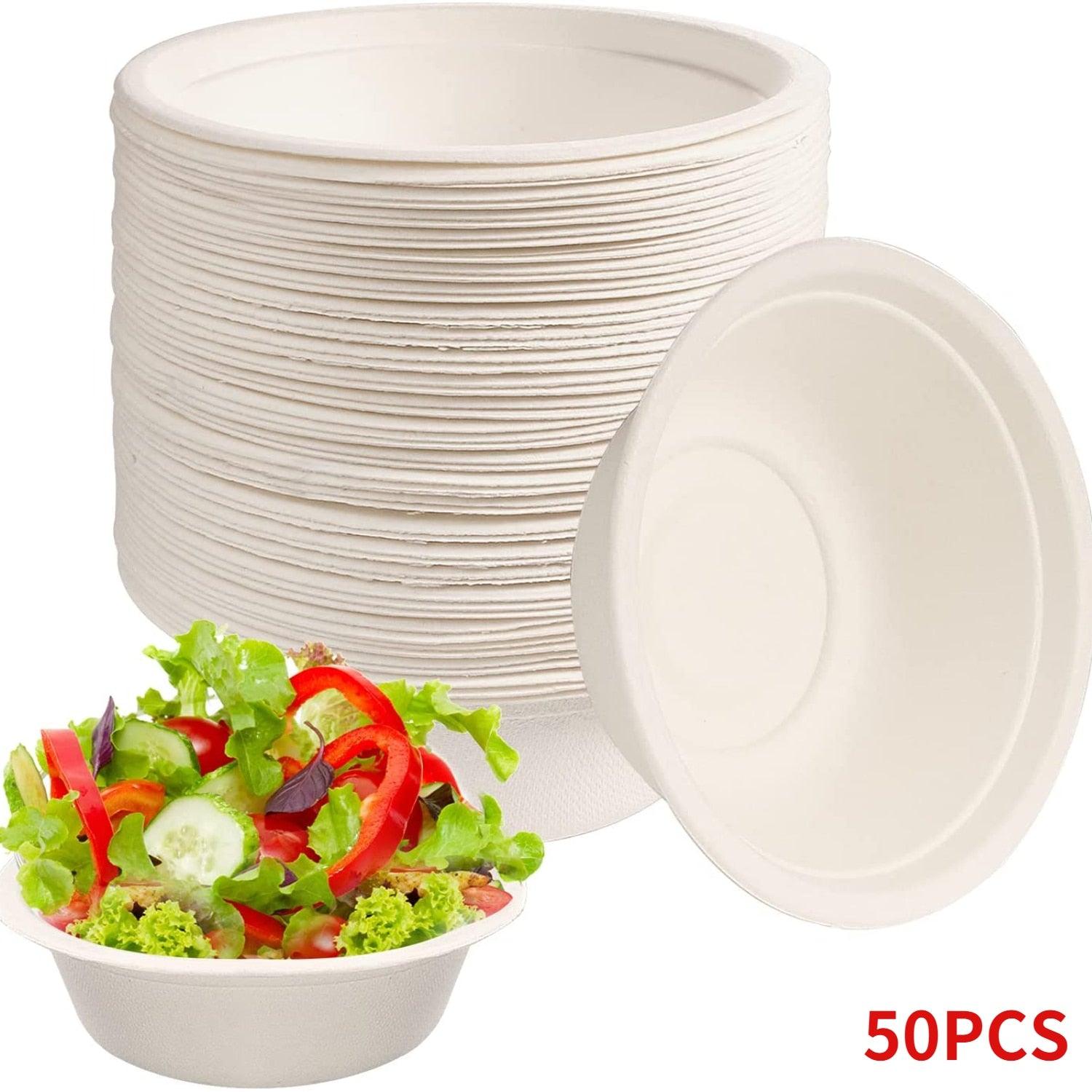 50Pcs Disposable Paper Bowl Sugar Cane Bowl Strong Bagasse Bowl Eco-Friendly Biodegradable And Compostable Party Bowl Container - Earth Thanks - 50Pcs Disposable Paper Bowl Sugar Cane Bowl Strong Bagasse Bowl Eco-Friendly Biodegradable And Compostable Party Bowl Container - natural, vegan, eco-friendly, organic, sustainable, biodegradable, natural, non-toxic, paper, plastic-free, vegan