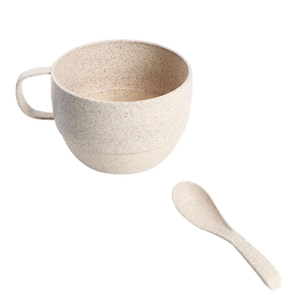 Eco-Friendly Wheats Straw Soup Cup with Spoon - Portable and Durable