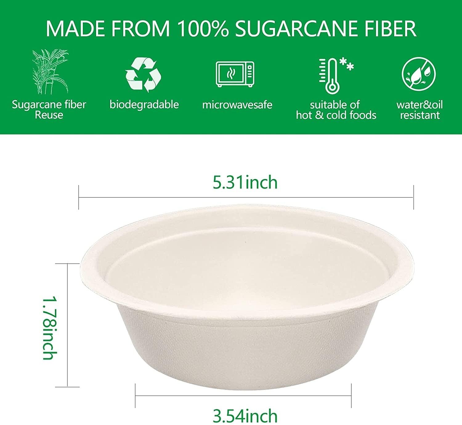 50Pcs Disposable Paper Bowl Sugar Cane Bowl Strong Bagasse Bowl Eco-Friendly Biodegradable And Compostable Party Bowl Container - Earth Thanks - 50Pcs Disposable Paper Bowl Sugar Cane Bowl Strong Bagasse Bowl Eco-Friendly Biodegradable And Compostable Party Bowl Container - natural, vegan, eco-friendly, organic, sustainable, biodegradable, natural, non-toxic, paper, plastic-free, vegan