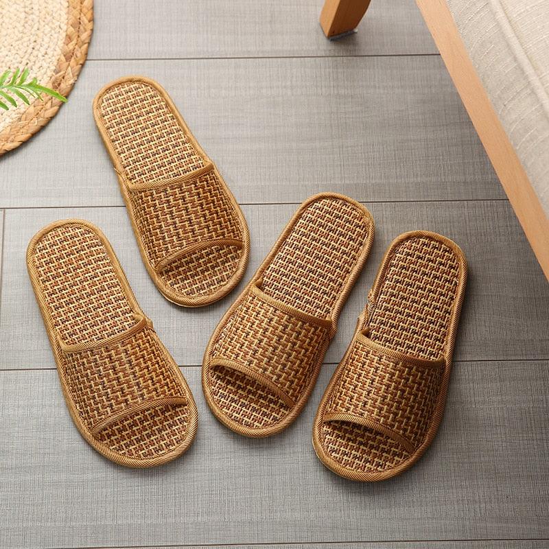 Spring and summer bamboo woven rattan and grass lovers straw mat slippers indoor wooden floor home linen slippers - Earth Thanks - Spring and summer bamboo woven rattan and grass lovers straw mat slippers indoor wooden floor home linen slippers - natural, vegan, eco-friendly, organic, sustainable, bamboo, biodegradable, linen, natural, non-toxic, plastic-free, vegan, wood, wooden