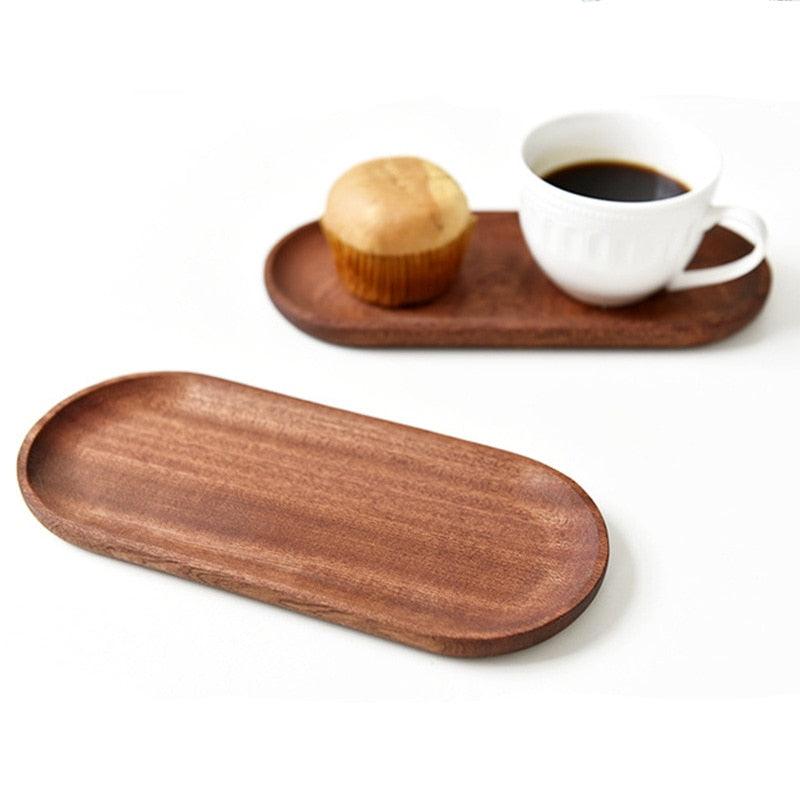 Tableware Solid Wood Round Dessert Plate Japanese-style Wooden Tray Snack Plate Dried Fruit Plate Walnut Color Wooden Plate - Earth Thanks - Tableware Solid Wood Round Dessert Plate Japanese-style Wooden Tray Snack Plate Dried Fruit Plate Walnut Color Wooden Plate - natural, vegan, eco-friendly, organic, sustainable, biodegradable, natural, non-toxic, plastic-free, wood, wooden