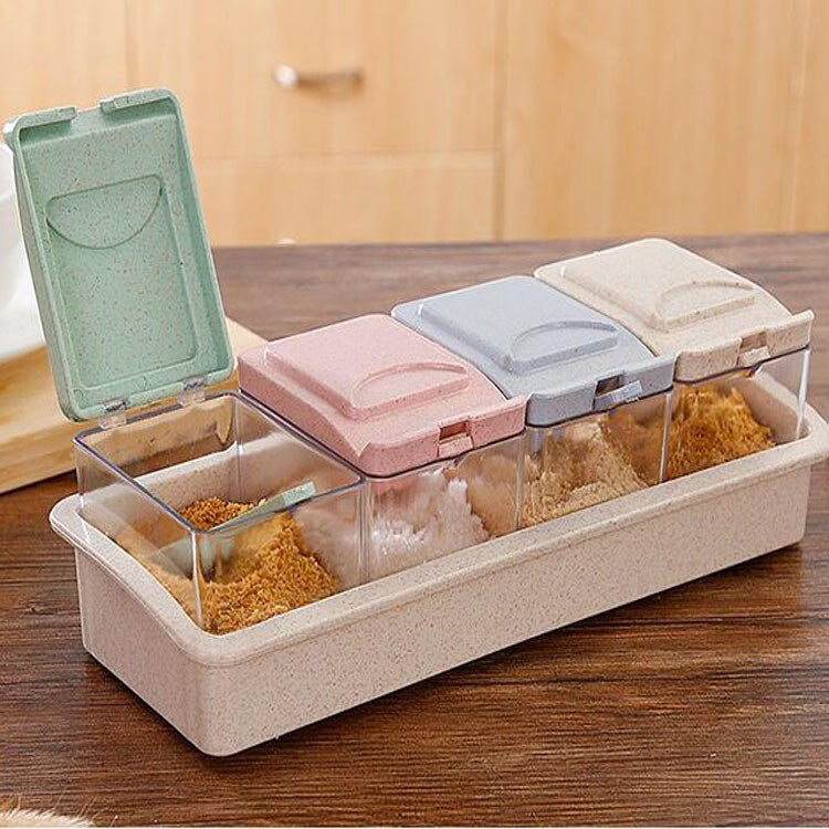 Eco-Friendly Wheat Straw Seasoning Box - Kitchen Storage Container