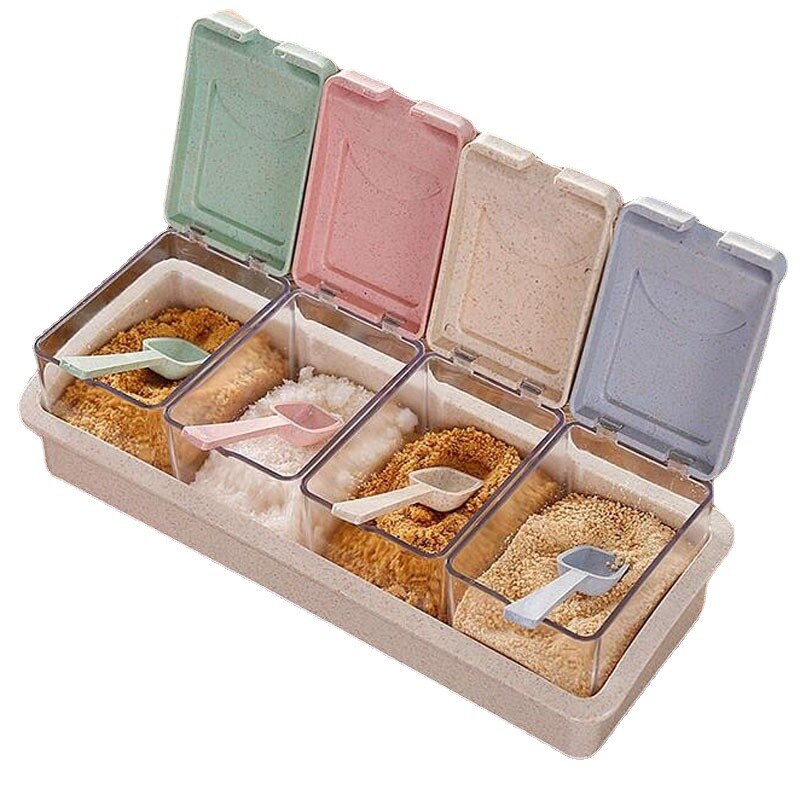 Eco-Friendly Wheat Straw Seasoning Box - Kitchen Storage Container