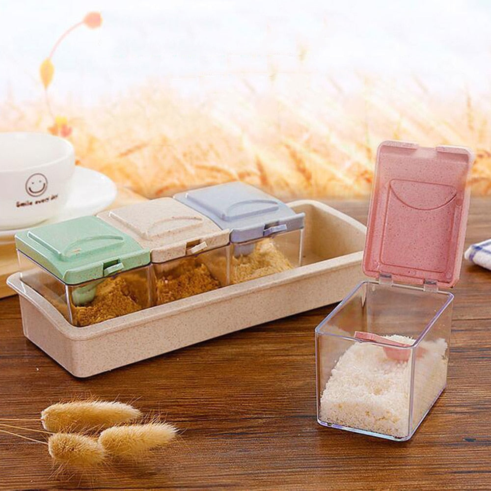 Eco-Friendly Wheat Straw Seasoning Box - Kitchen Storage Container