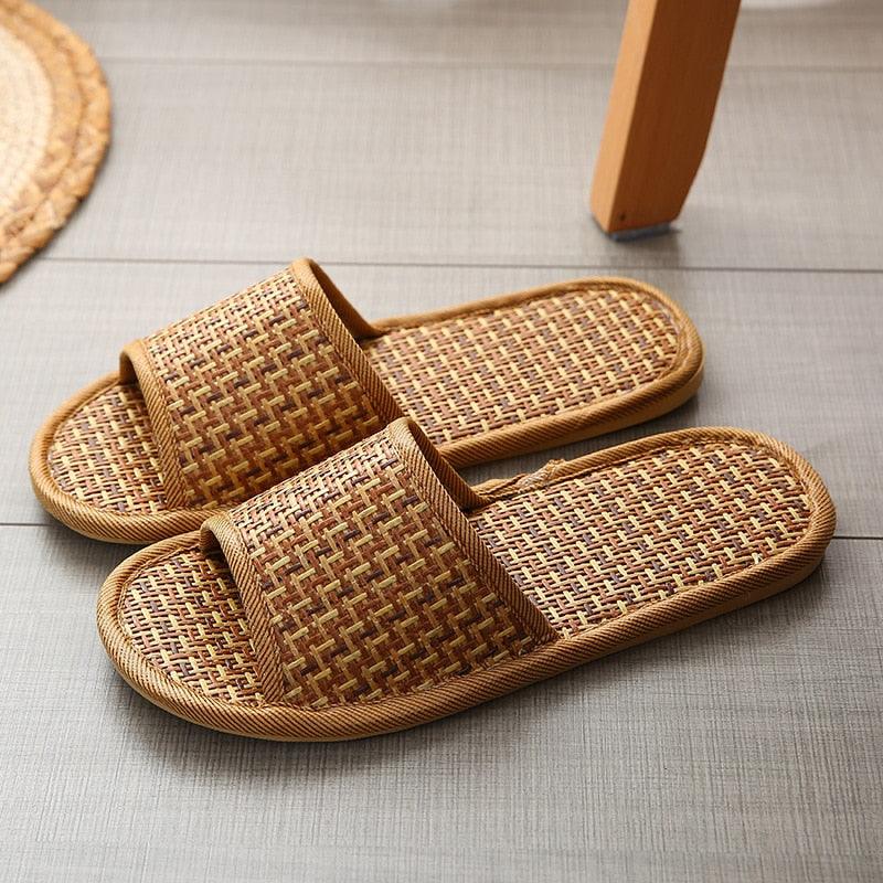 Spring and summer bamboo woven rattan and grass lovers straw mat slippers indoor wooden floor home linen slippers - Earth Thanks - Spring and summer bamboo woven rattan and grass lovers straw mat slippers indoor wooden floor home linen slippers - natural, vegan, eco-friendly, organic, sustainable, bamboo, biodegradable, linen, natural, non-toxic, plastic-free, vegan, wood, wooden