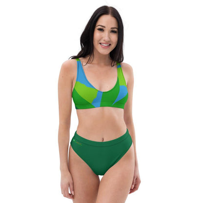 Recycled High-waisted Green Earth Bikini - Earth Thanks - Recycled High-waisted Green Earth Bikini - natural, vegan, eco-friendly, organic, sustainable, accessories, apparel, beach, beach wear, beachwear, bikini, sea, summer, swim, swimming pool