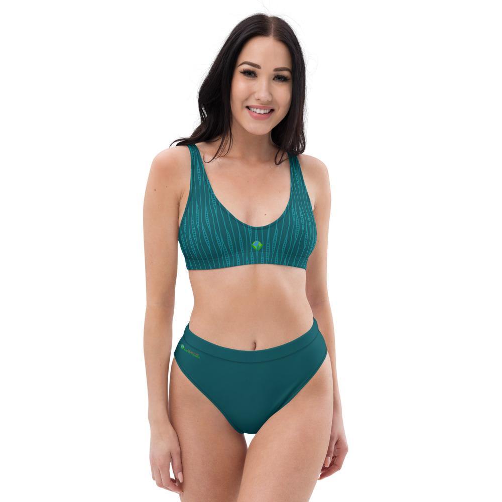 Recycled High-waisted Teal Bikini - Earth Thanks - Recycled High-waisted Teal Bikini - natural, vegan, eco-friendly, organic, sustainable, accessories, apparel, beach, beach wear, beachwear, bikini, sea, summer, swim, swimming pool