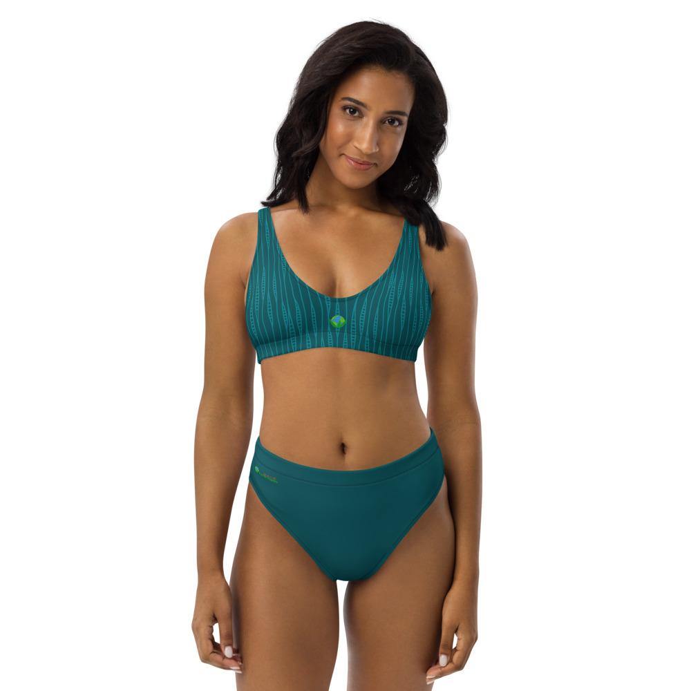 Recycled High-waisted Teal Bikini - Earth Thanks - Recycled High-waisted Teal Bikini - natural, vegan, eco-friendly, organic, sustainable, accessories, apparel, beach, beach wear, beachwear, bikini, sea, summer, swim, swimming pool