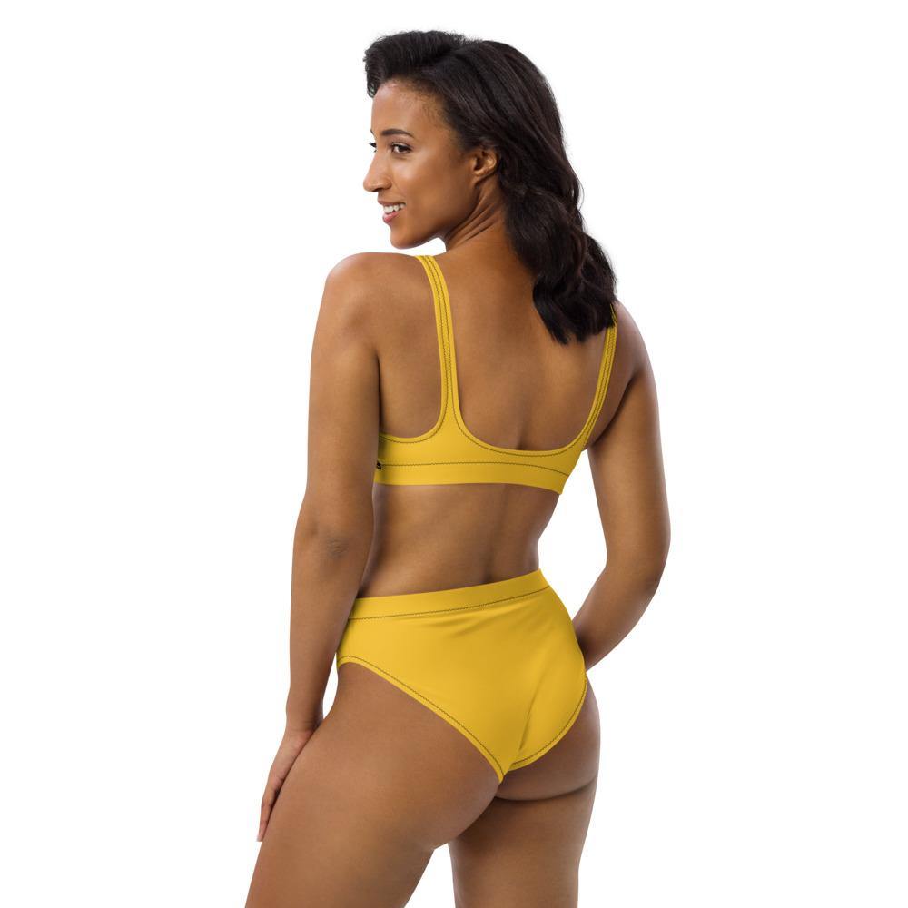 Recycled High-waisted Yellow Bees Bikini - Earth Thanks - Recycled High-waisted Yellow Bees Bikini - natural, vegan, eco-friendly, organic, sustainable, accessories, apparel, beach, beach wear, beachwear, bees, bikini, sea, summer, swim, swimming pool
