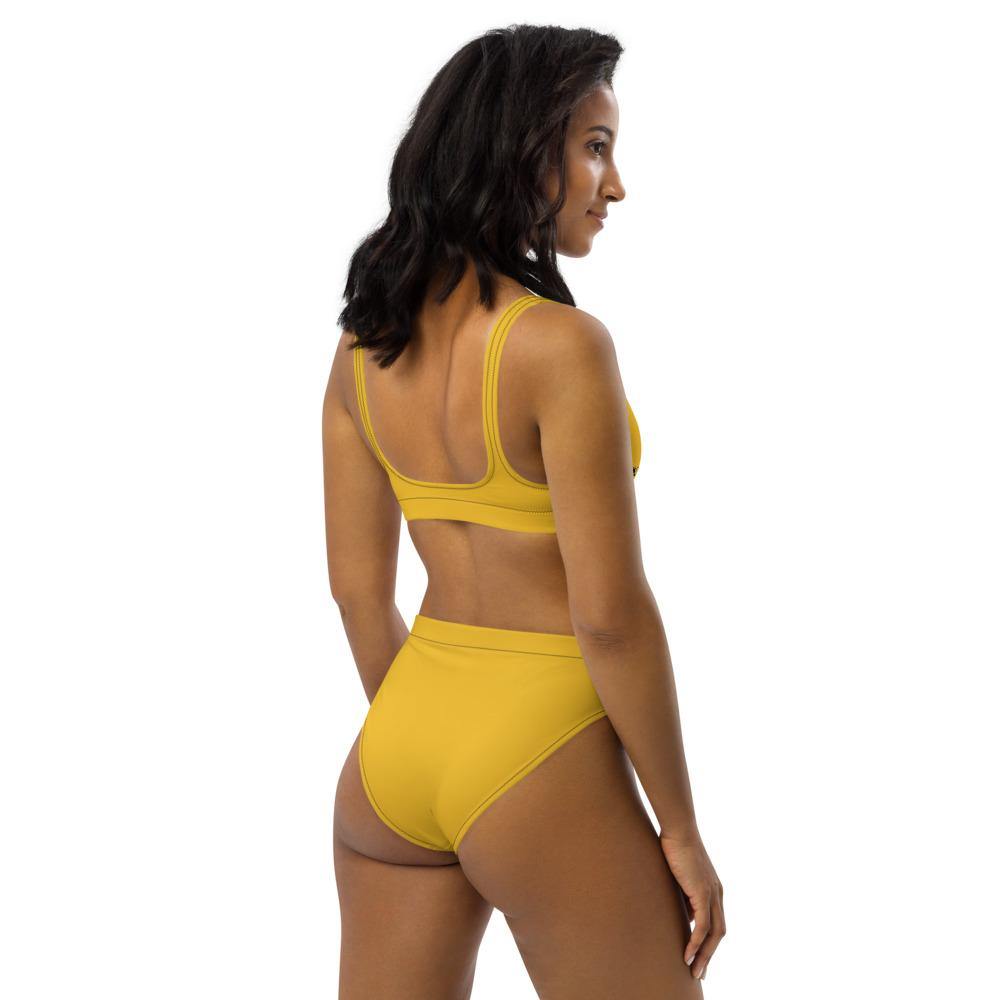 Recycled High-waisted Yellow Bees Bikini - Earth Thanks - Recycled High-waisted Yellow Bees Bikini - natural, vegan, eco-friendly, organic, sustainable, accessories, apparel, beach, beach wear, beachwear, bees, bikini, sea, summer, swim, swimming pool