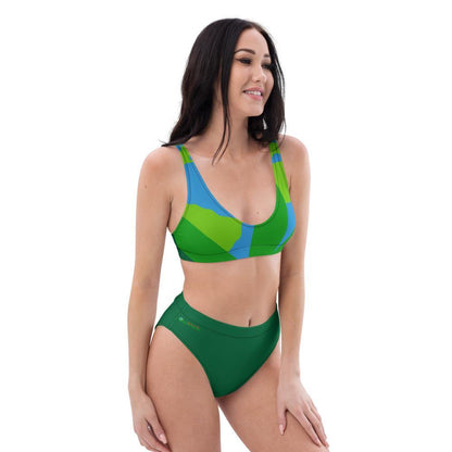 Recycled High-waisted Green Earth Bikini - Earth Thanks - Recycled High-waisted Green Earth Bikini - natural, vegan, eco-friendly, organic, sustainable, accessories, apparel, beach, beach wear, beachwear, bikini, sea, summer, swim, swimming pool