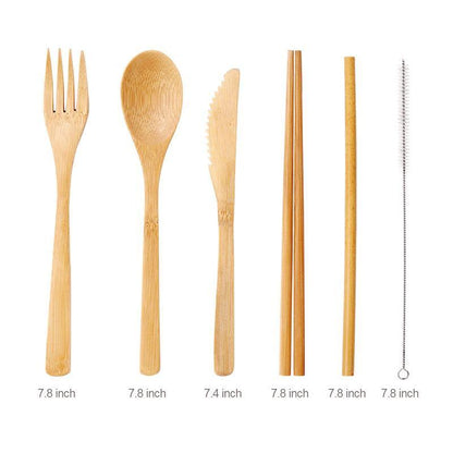 Bamboo Cutlery Set of 8 pieces - Earth Thanks - Bamboo Cutlery Set of 8 pieces - natural, vegan, eco-friendly, organic, sustainable, breakfast, brown, close, cook, cooking, dinner, eat, eating, food, fork, kitchen, lunch, meal, object, objects, restaurant, set, spoon, tableware, tool, utensil, wood, wooden, wooden spoon