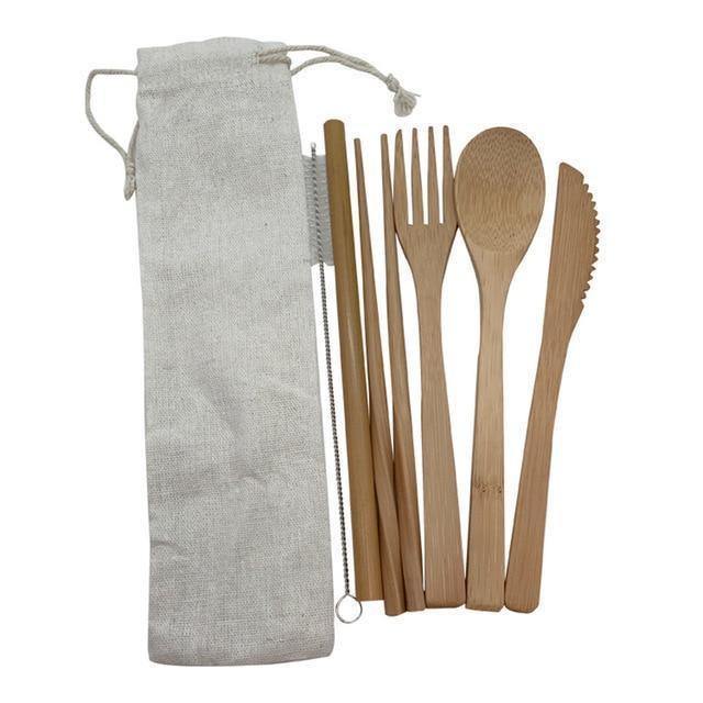 Bamboo Cutlery Set of 8 pieces - Earth Thanks - Bamboo Cutlery Set of 8 pieces - natural, vegan, eco-friendly, organic, sustainable, breakfast, brown, close, cook, cooking, dinner, eat, eating, food, fork, kitchen, lunch, meal, object, objects, restaurant, set, spoon, tableware, tool, utensil, wood, wooden, wooden spoon