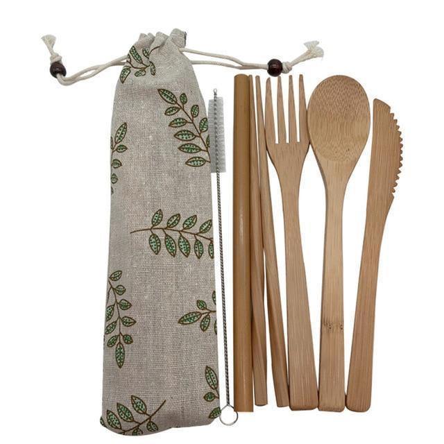 Bamboo Cutlery Set of 8 pieces - Earth Thanks - Bamboo Cutlery Set of 8 pieces - natural, vegan, eco-friendly, organic, sustainable, breakfast, brown, close, cook, cooking, dinner, eat, eating, food, fork, kitchen, lunch, meal, object, objects, restaurant, set, spoon, tableware, tool, utensil, wood, wooden, wooden spoon