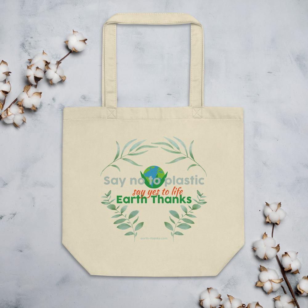 Say no to plastic - Eco Tote Bag - Earth Thanks - Say no to plastic - Eco Tote Bag - accessories, apparel, bag, city wear, compostable, cotton, cotton fiber, cotton twill, eco shoppers, fashion, handbag, non toxic, organic, organic cotton, outdoor, picnic, plastic free, portable, purse, recyclable, recycle, recycle friendly, reusable, shopper, shopping bag, shoulder bag, street wear, tote bag, travel, travel bag, traveling bag, unisex, vegan friendly, wardrobe, woman, women