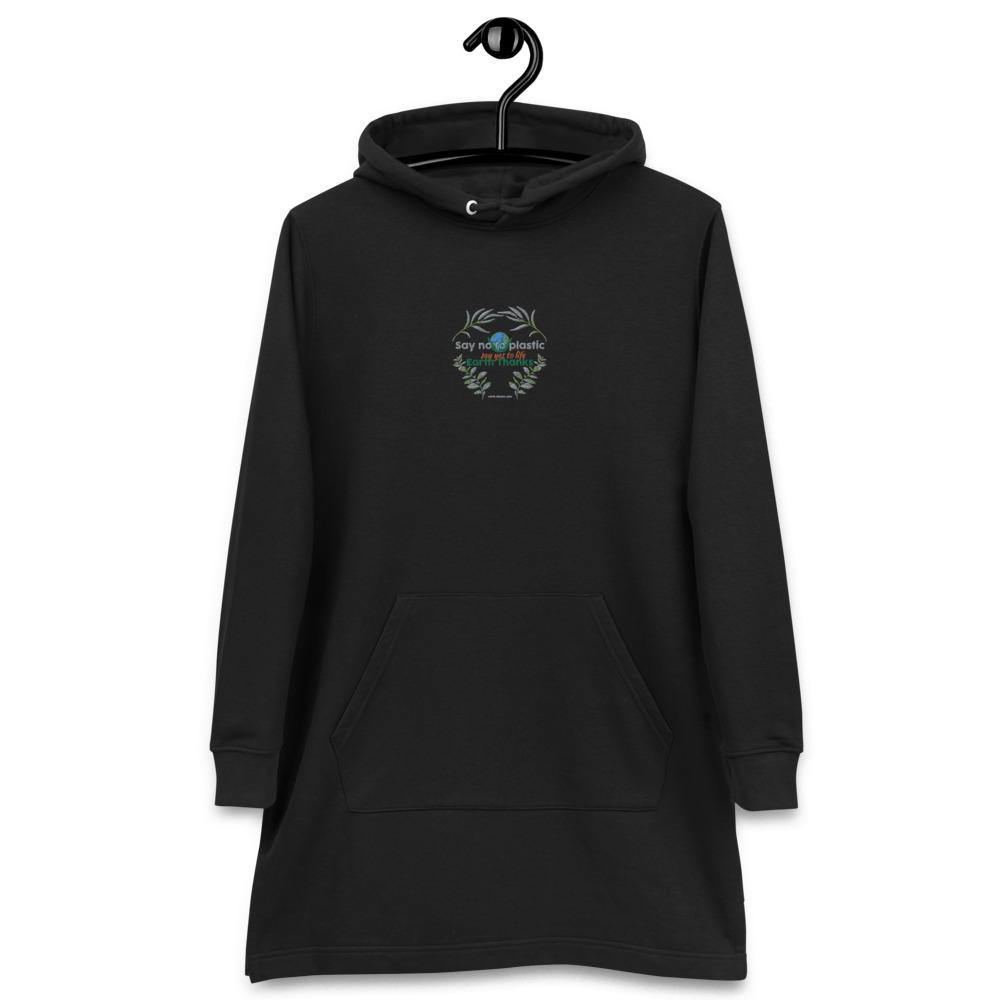 Say no to plastic - Hoodie dress - Earth Thanks - Say no to plastic - Hoodie dress - natural, vegan, eco-friendly, organic, sustainable, apparel, comfortable, cotton, eco fashion, eco textiles, embroidery, home, hoodie, Hoodie dress, non toxic, organic, organic cotton, outdoor, outfit, recyclable, recycle, recycle friendly, reusable, soft, sport, sports wear, sportswear, travel, vegan friendly, woman, women