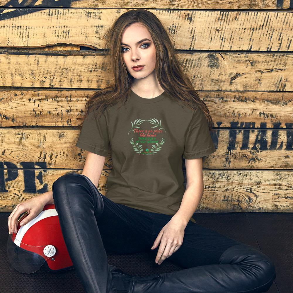 There is no place like home! Short-Sleeve Unisex T-Shirt - Earth Thanks - There is no place like home! Short-Sleeve Unisex T-Shirt - natural, vegan, eco-friendly, organic, sustainable, apparel, city wear, clothes, cotton, fashion, garment, man, men, non toxic, organic, organic cotton, recyclable, recycle, recycle friendly, reusable, soft, unisex, vegan friendly, wardrobe, woman, women