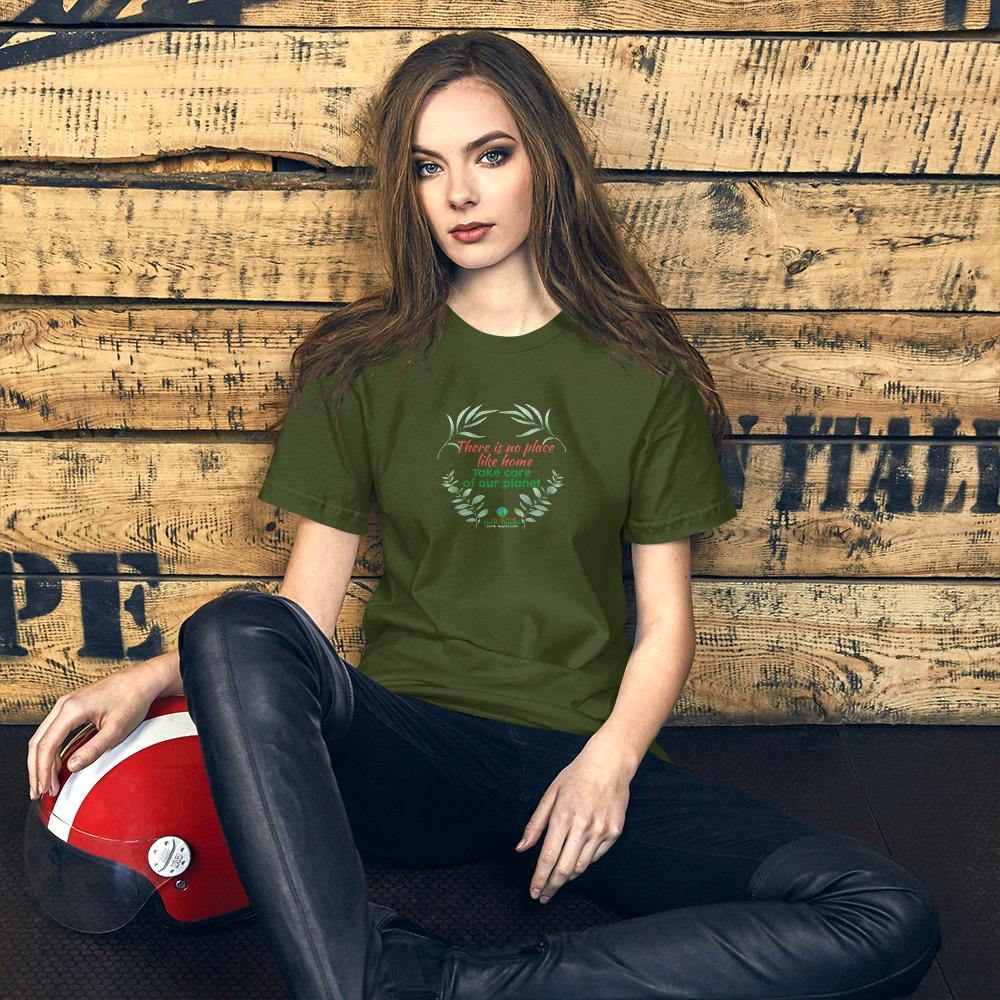 There is no place like home! Short-Sleeve Unisex T-Shirt - Earth Thanks - There is no place like home! Short-Sleeve Unisex T-Shirt - natural, vegan, eco-friendly, organic, sustainable, apparel, city wear, clothes, cotton, fashion, garment, man, men, non toxic, organic, organic cotton, recyclable, recycle, recycle friendly, reusable, soft, unisex, vegan friendly, wardrobe, woman, women
