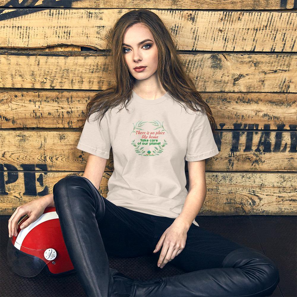 There is no place like home! Short-Sleeve Unisex T-Shirt - Earth Thanks - There is no place like home! Short-Sleeve Unisex T-Shirt - natural, vegan, eco-friendly, organic, sustainable, apparel, city wear, clothes, cotton, fashion, garment, man, men, non toxic, organic, organic cotton, recyclable, recycle, recycle friendly, reusable, soft, unisex, vegan friendly, wardrobe, woman, women