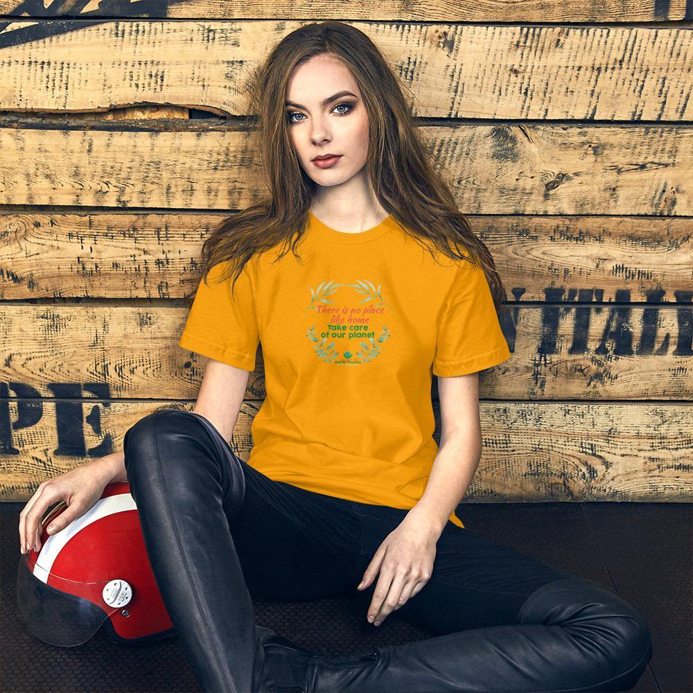 There is no place like home! Short-Sleeve Unisex T-Shirt - Earth Thanks - There is no place like home! Short-Sleeve Unisex T-Shirt - natural, vegan, eco-friendly, organic, sustainable, apparel, city wear, clothes, cotton, fashion, garment, man, men, non toxic, organic, organic cotton, recyclable, recycle, recycle friendly, reusable, soft, unisex, vegan friendly, wardrobe, woman, women